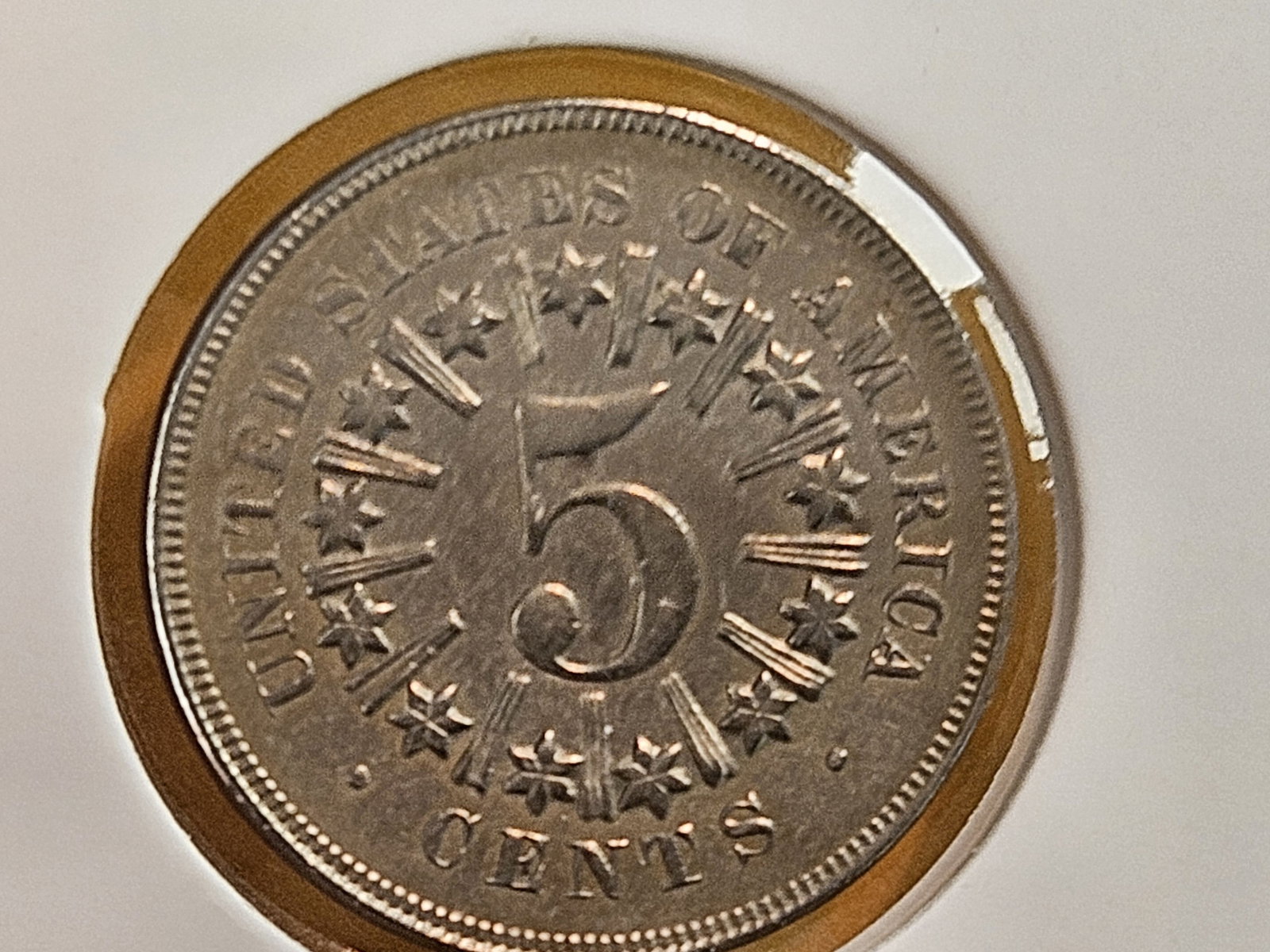 ** 1866 Shield Nickel With Rays in About Uncirculated plus! - 10