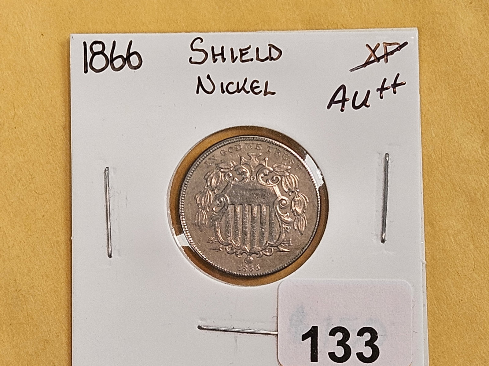** 1866 Shield Nickel With Rays in About Uncirculated plus! - 2