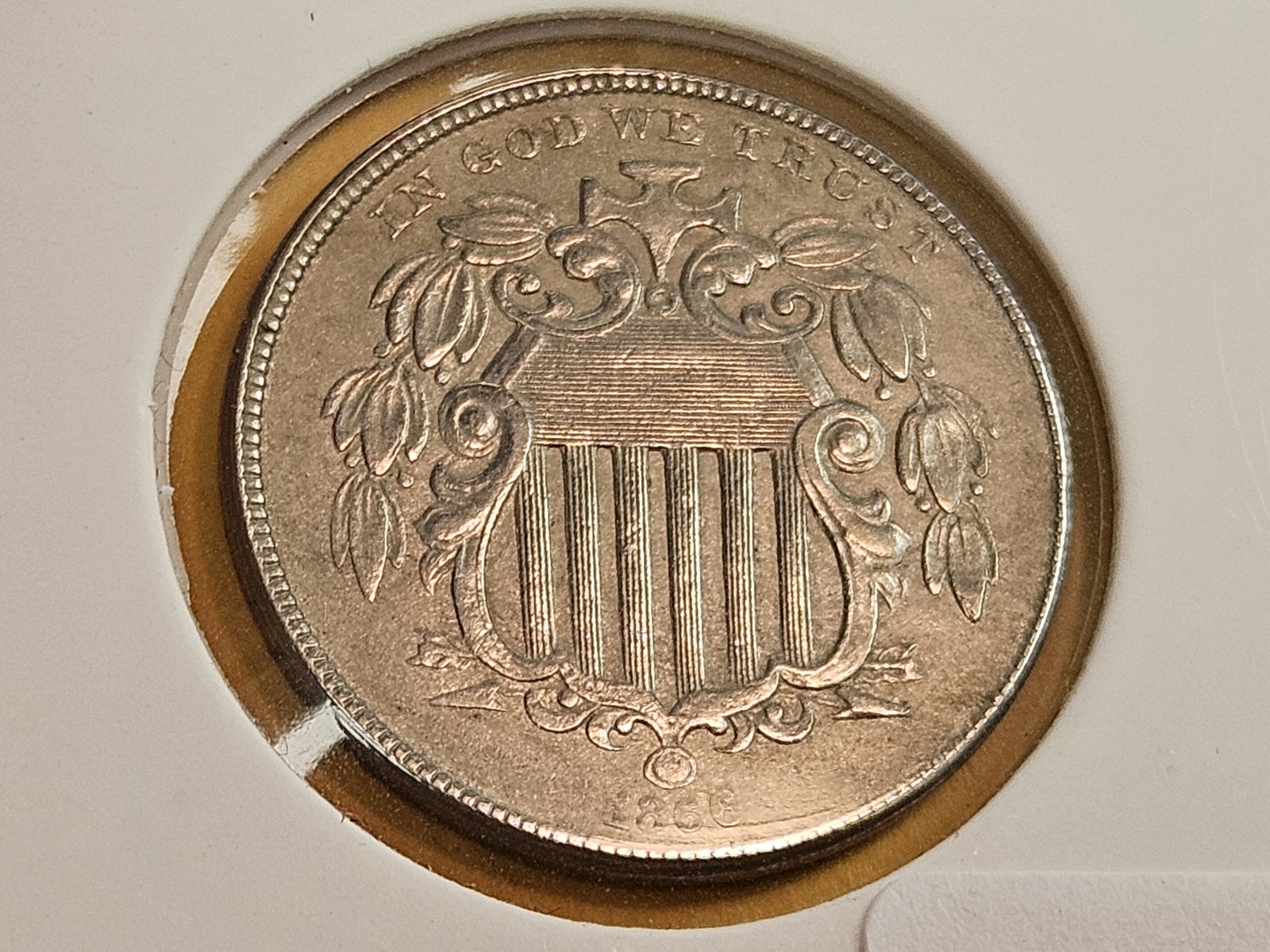 ** 1866 Shield Nickel With Rays in About Uncirculated plus! - 3