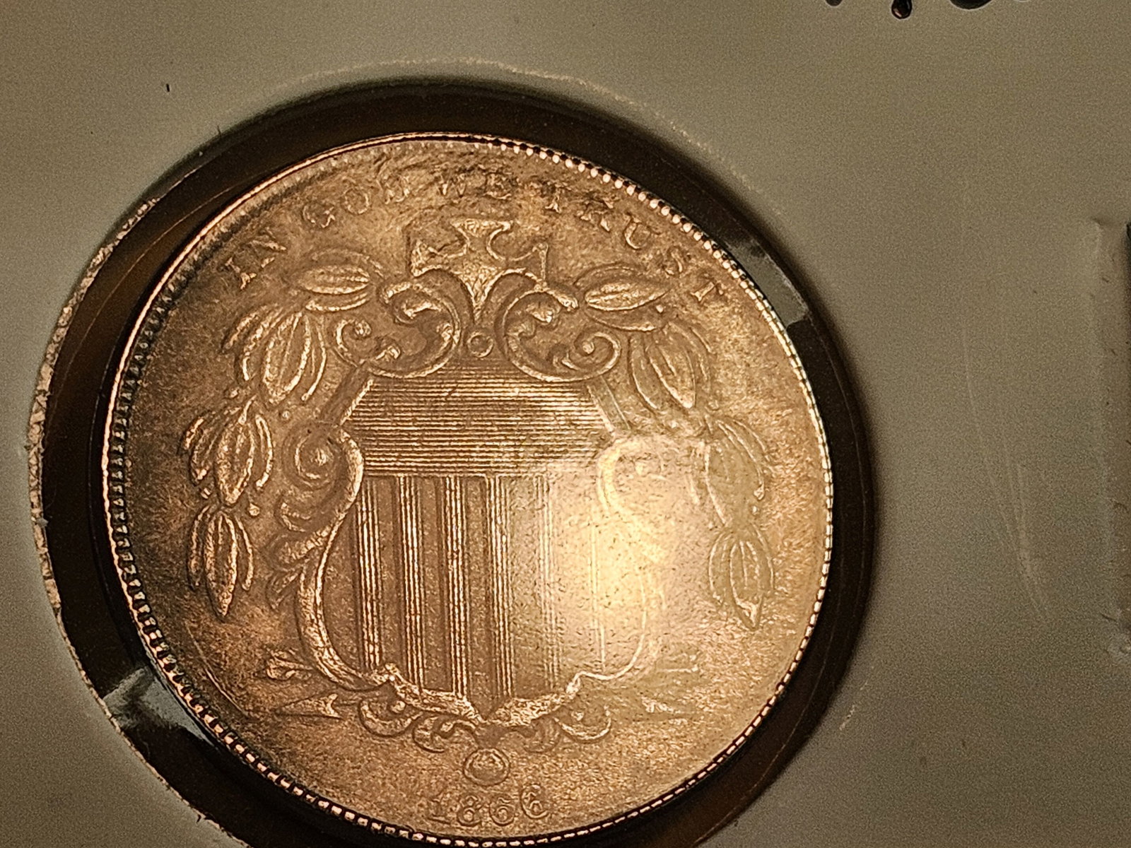 ** 1866 Shield Nickel With Rays in About Uncirculated plus! - 4