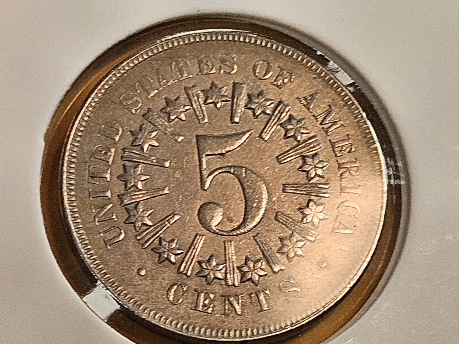 ** 1866 Shield Nickel With Rays in About Uncirculated plus! - 8