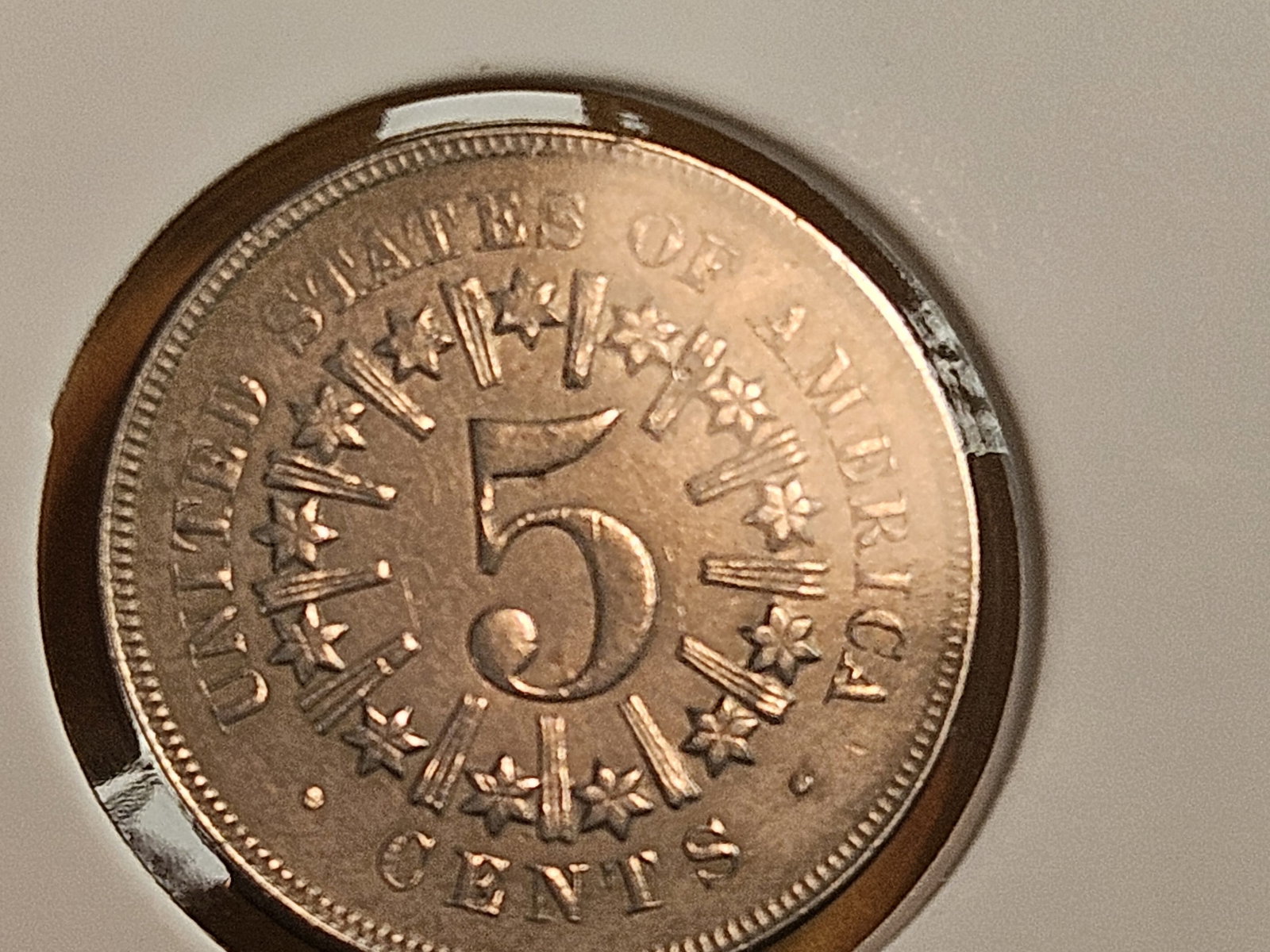 ** 1866 Shield Nickel With Rays in About Uncirculated plus! - 9