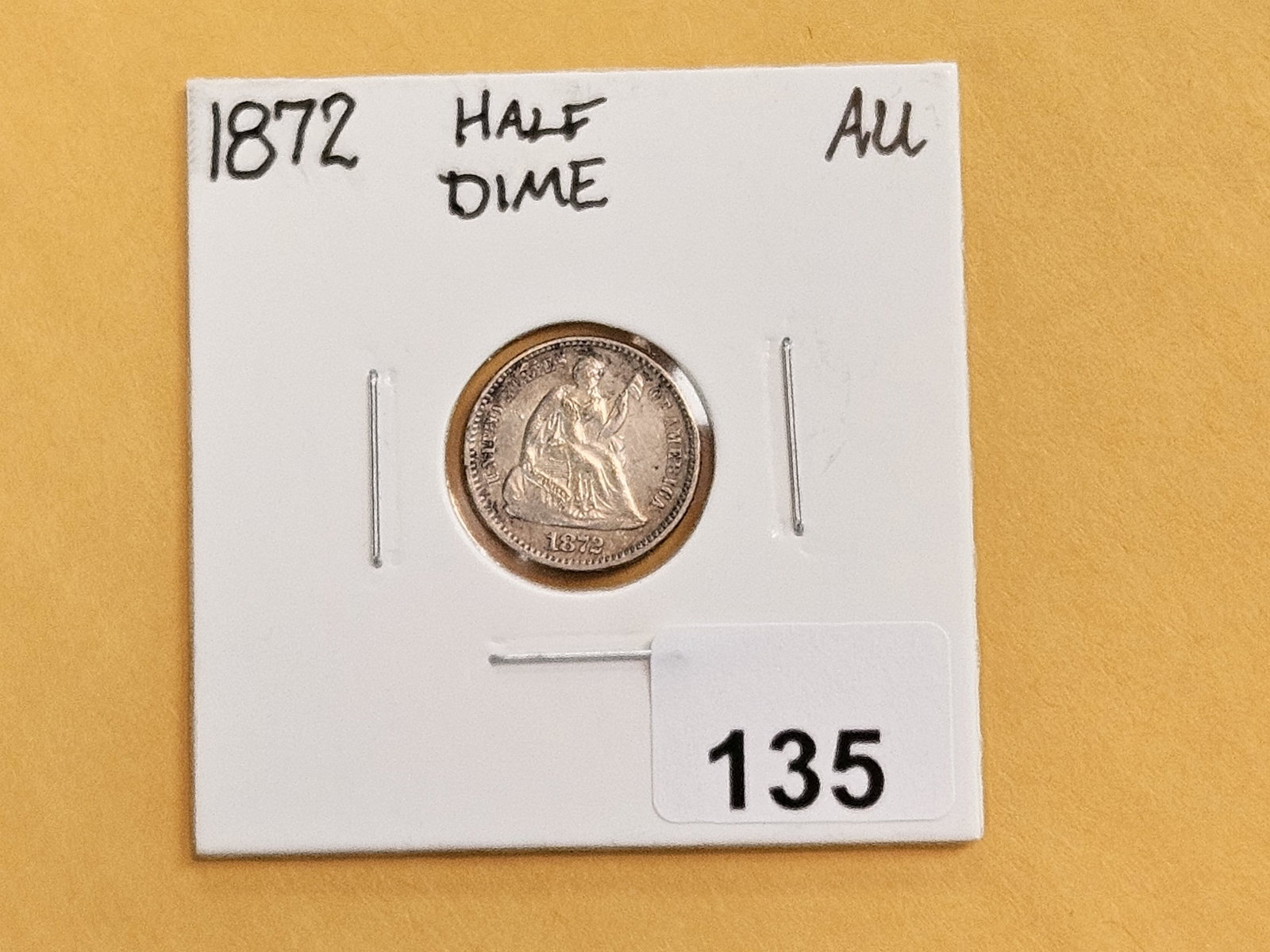 1872 Seated Liberty Silver Half Dime in About Uncirculated plus - 2