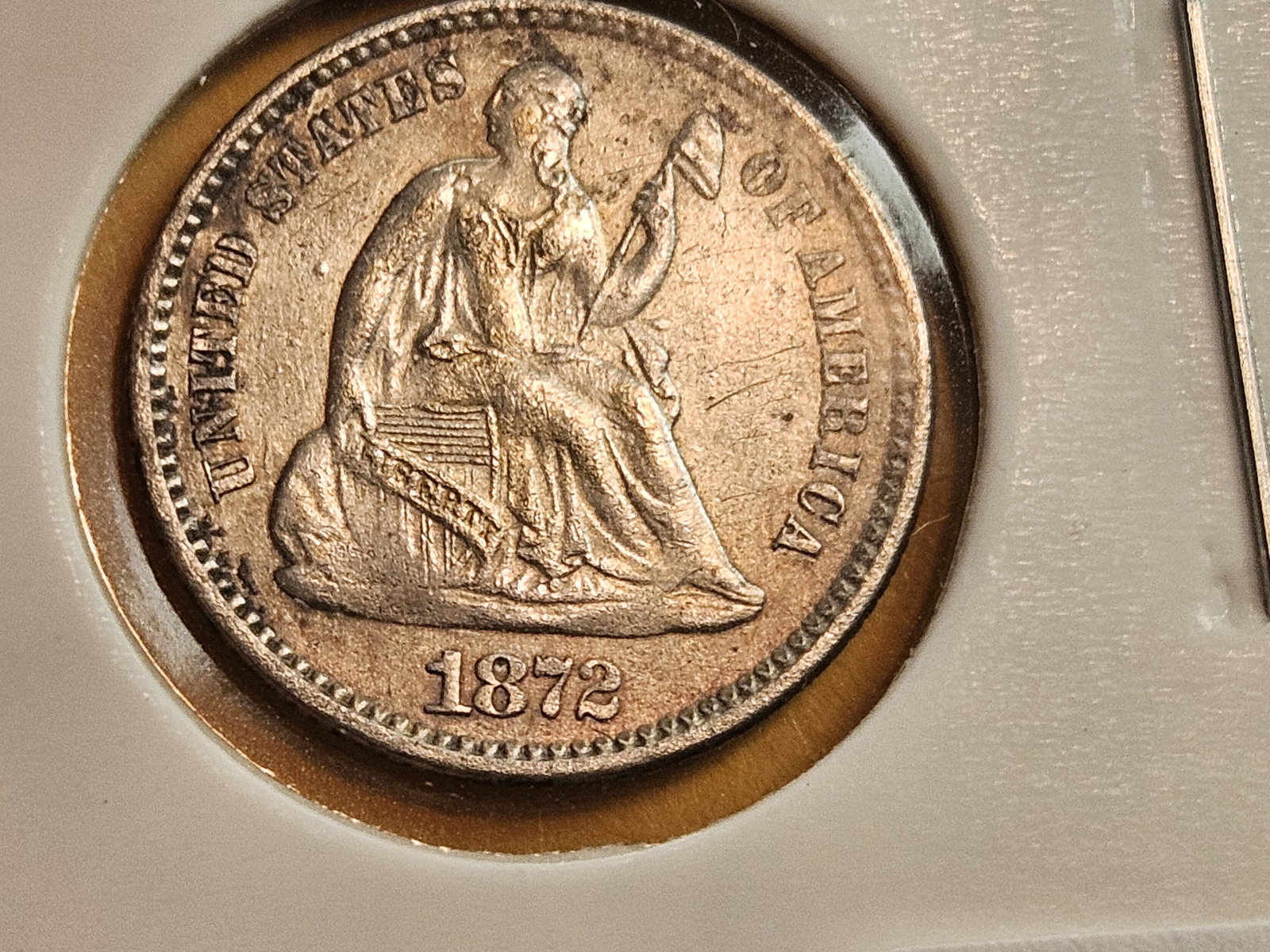 1872 Seated Liberty Silver Half Dime in About Uncirculated plus - 3