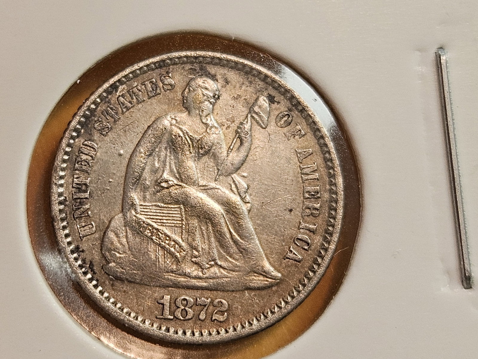 1872 Seated Liberty Silver Half Dime in About Uncirculated plus - 4