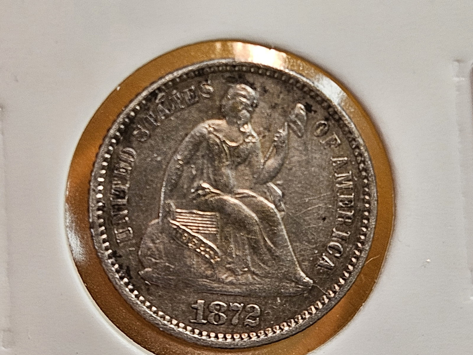 1872 Seated Liberty Silver Half Dime in About Uncirculated plus - 5