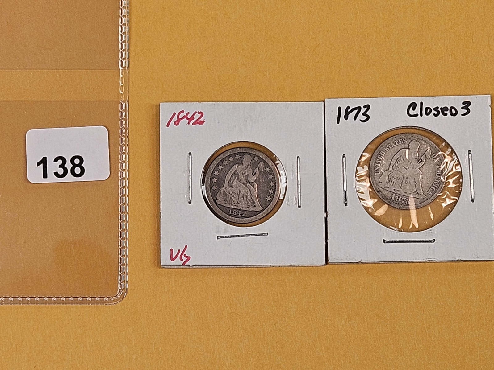 1842 and 1873 Seated Liberty silver Dimes - 2