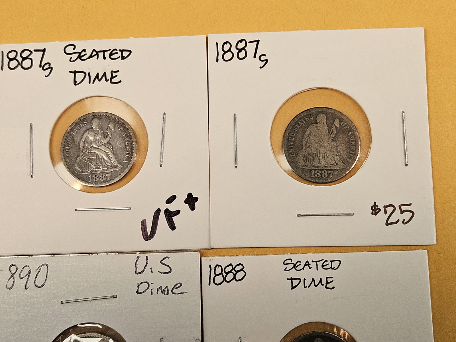 Six mixed, silver, Seated Liberty Dimes - 3
