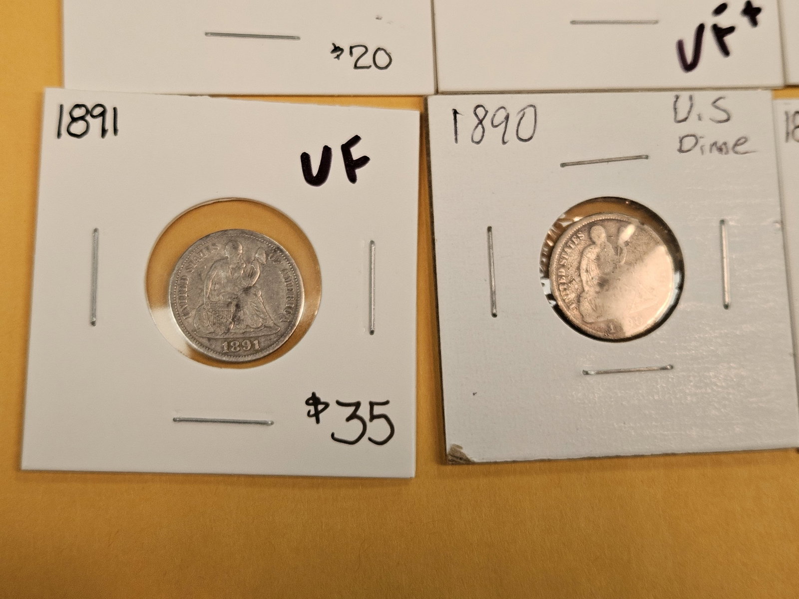 Six mixed, silver, Seated Liberty Dimes - 4