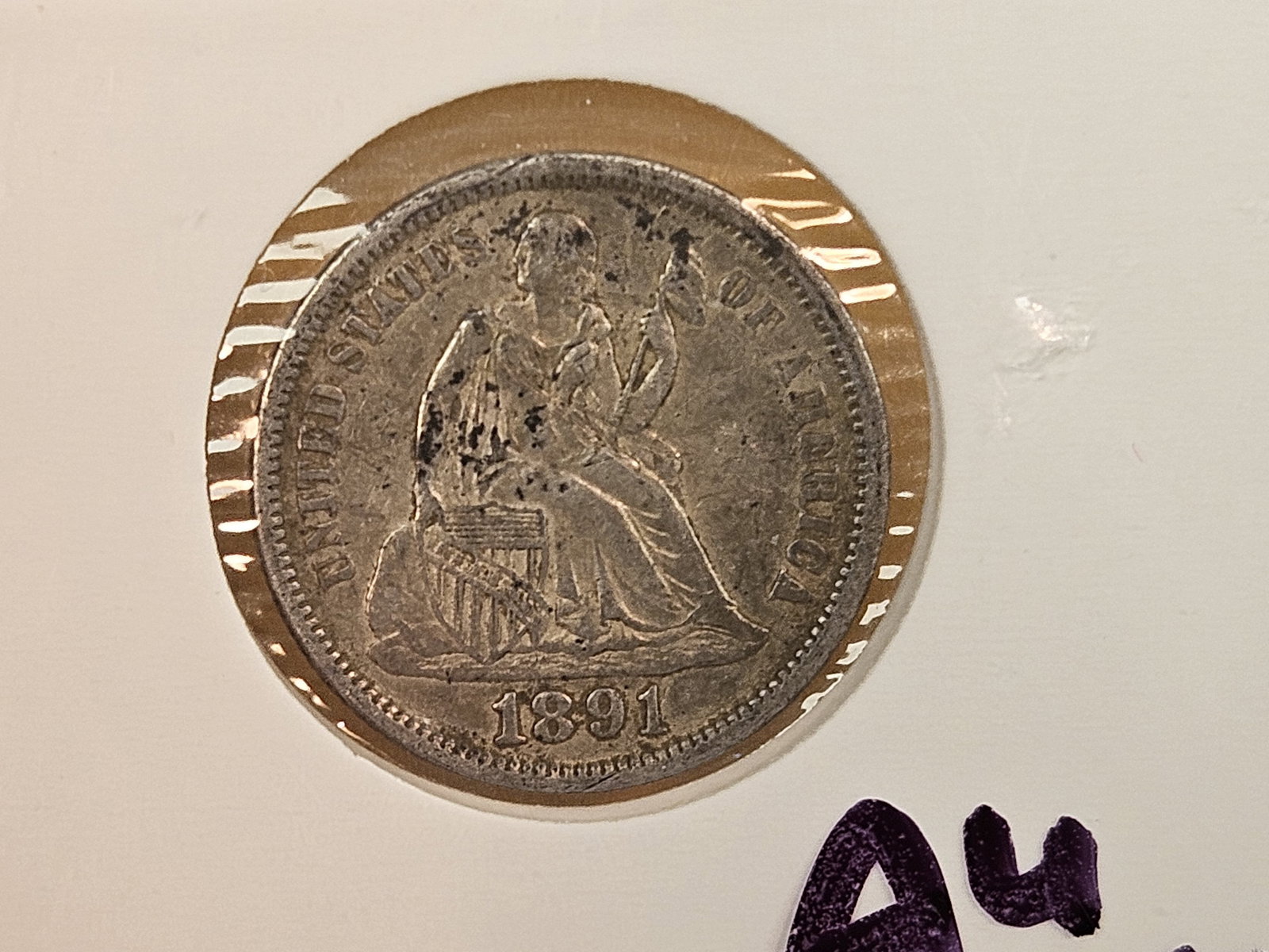 Five mixed, silver, Seated Liberty Dimes - 2