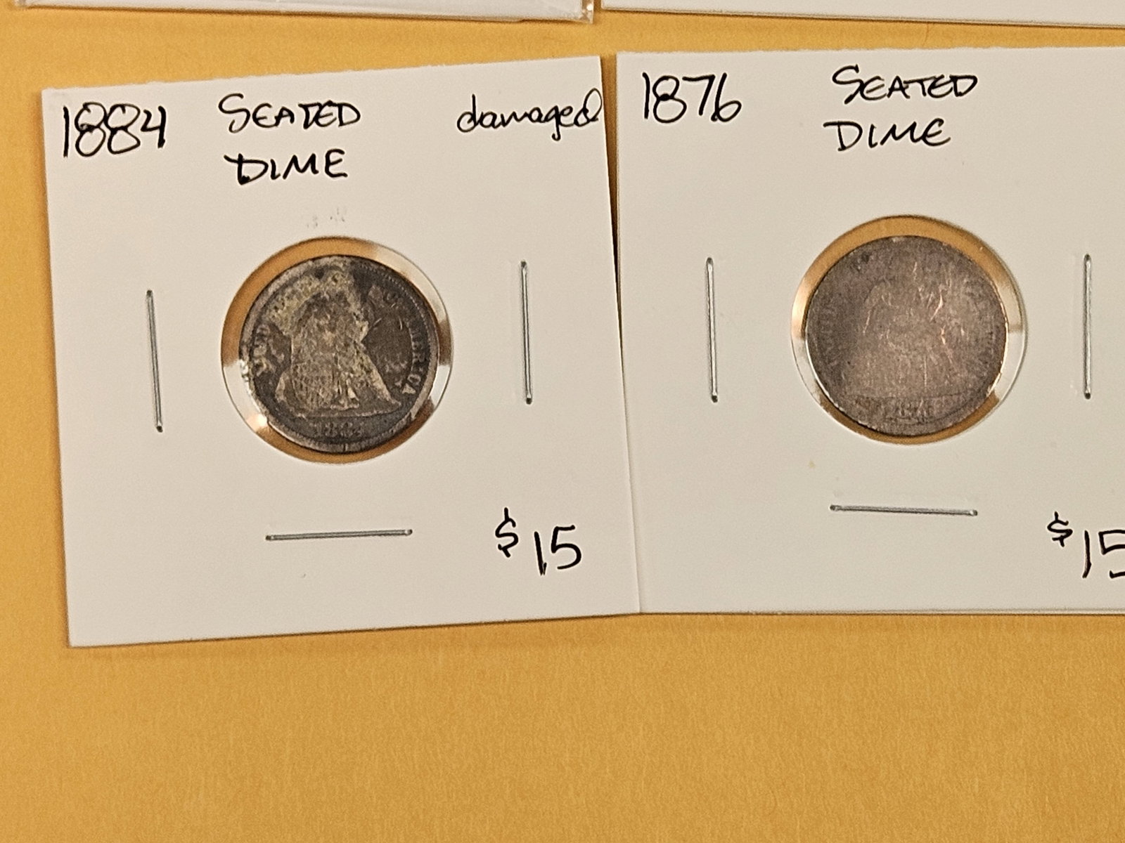 Five mixed, silver, Seated Liberty Dimes - 4