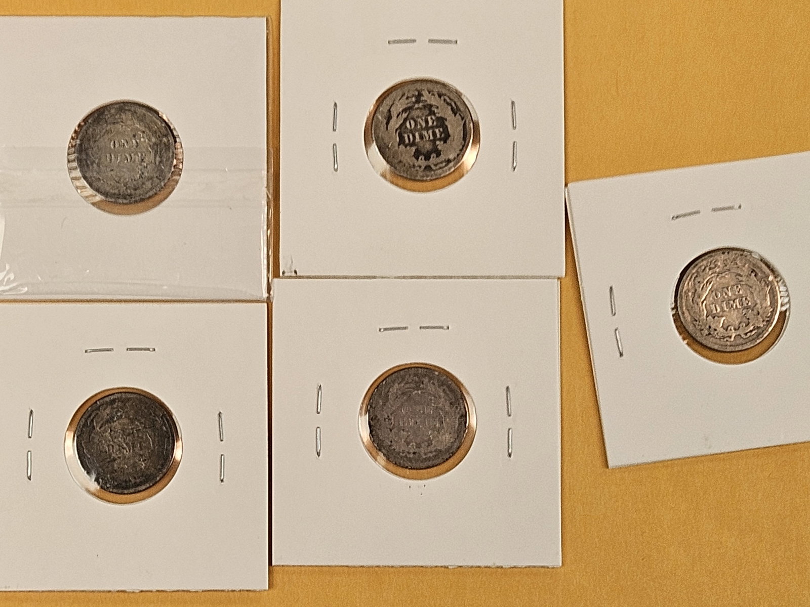 Five mixed, silver, Seated Liberty Dimes - 6