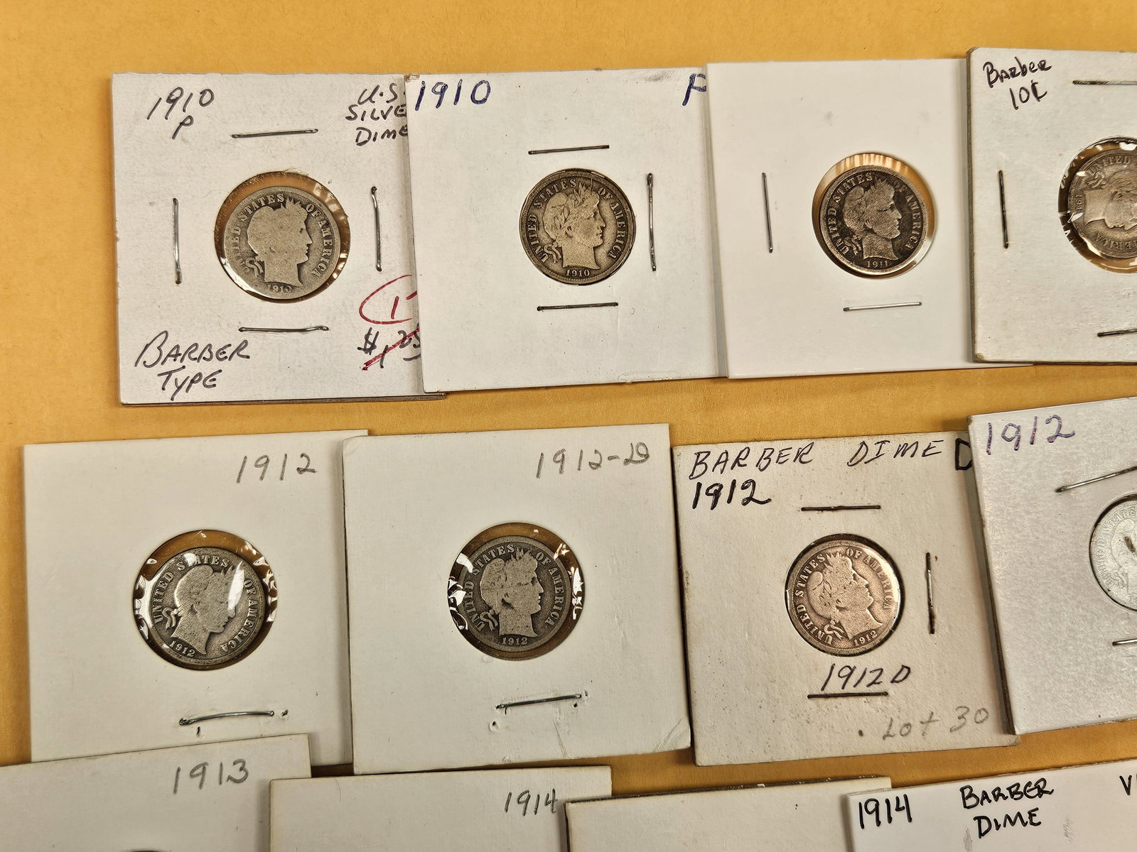 Twenty mixed, silver, Barber Dimes - 2