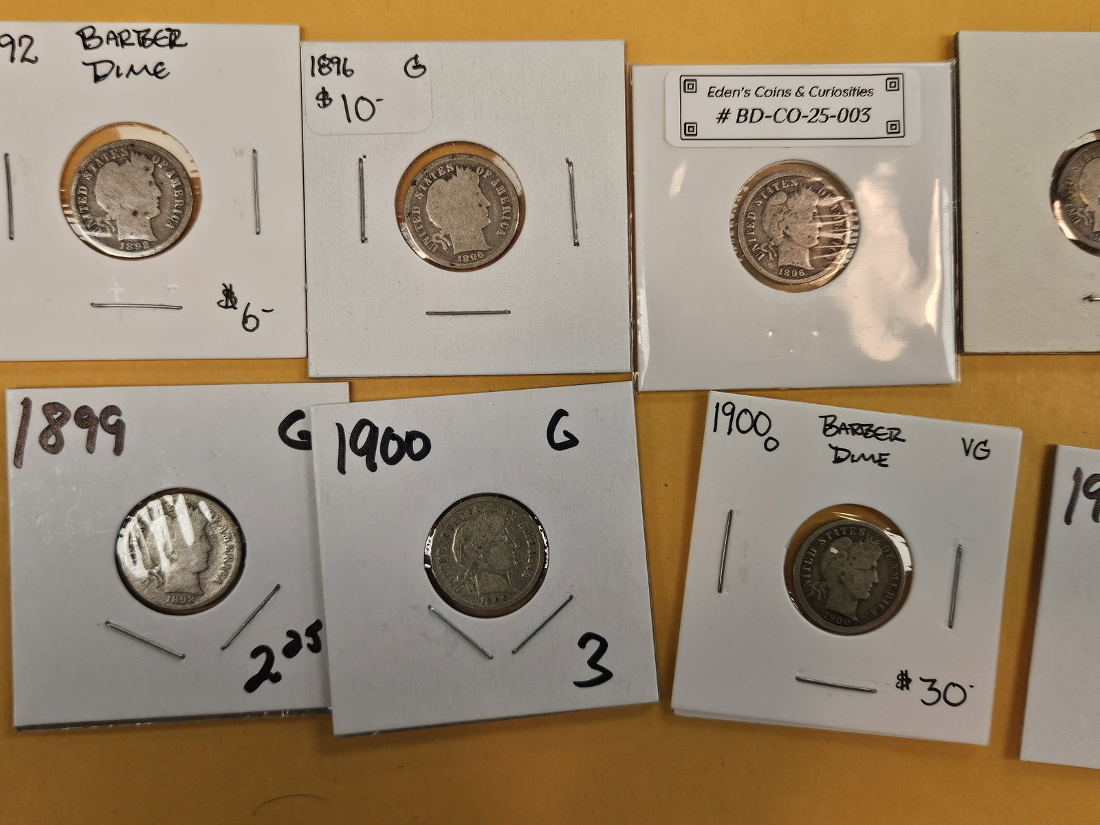 Ten mixed silver, Barber Dimes - 2