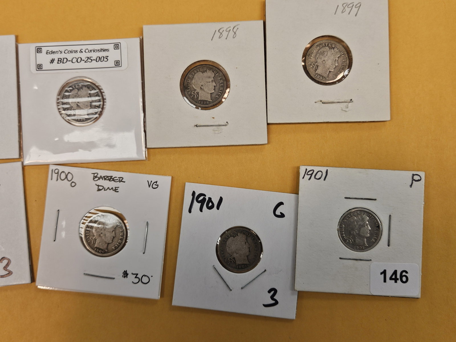 Ten mixed silver, Barber Dimes - 3