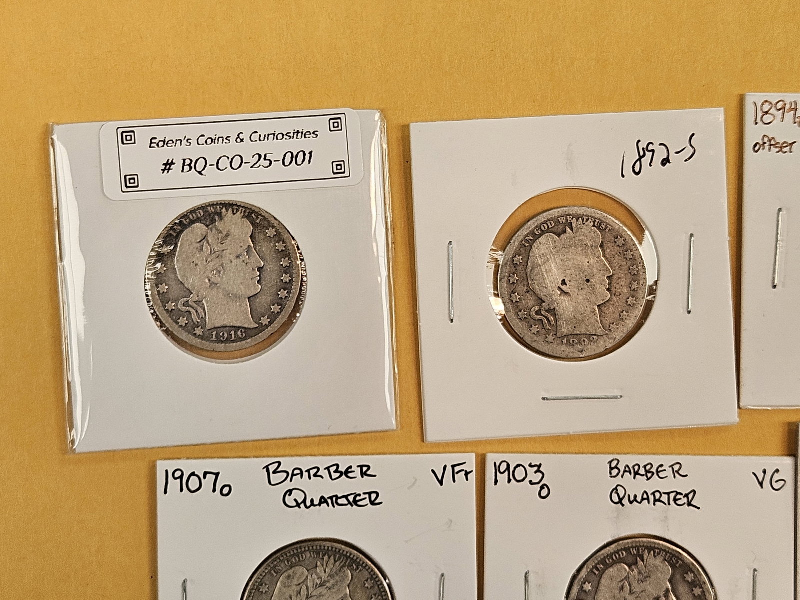 Ten, mixed, silver Barber Quarters - 2