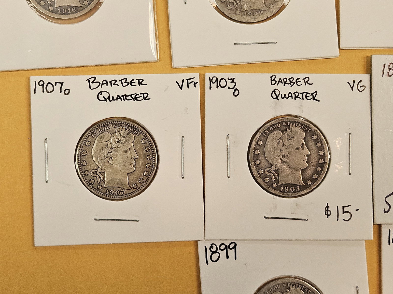 Ten, mixed, silver Barber Quarters - 4