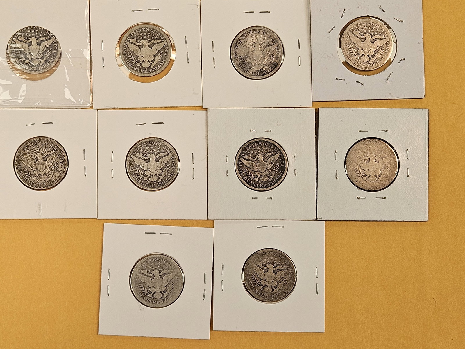 Ten, mixed, silver Barber Quarters - 7