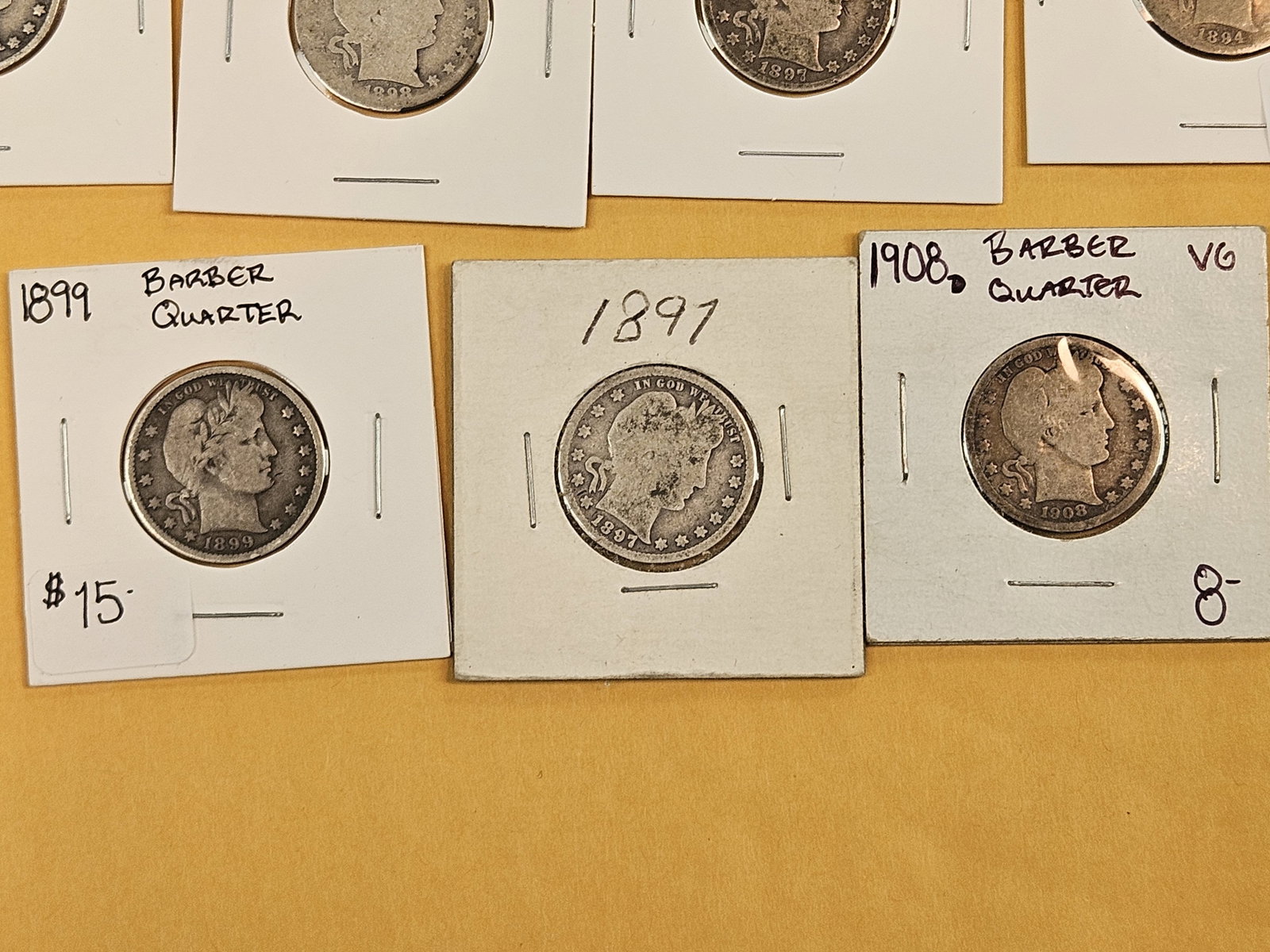 Eleven, mixed, silver Barber Quarters - 6