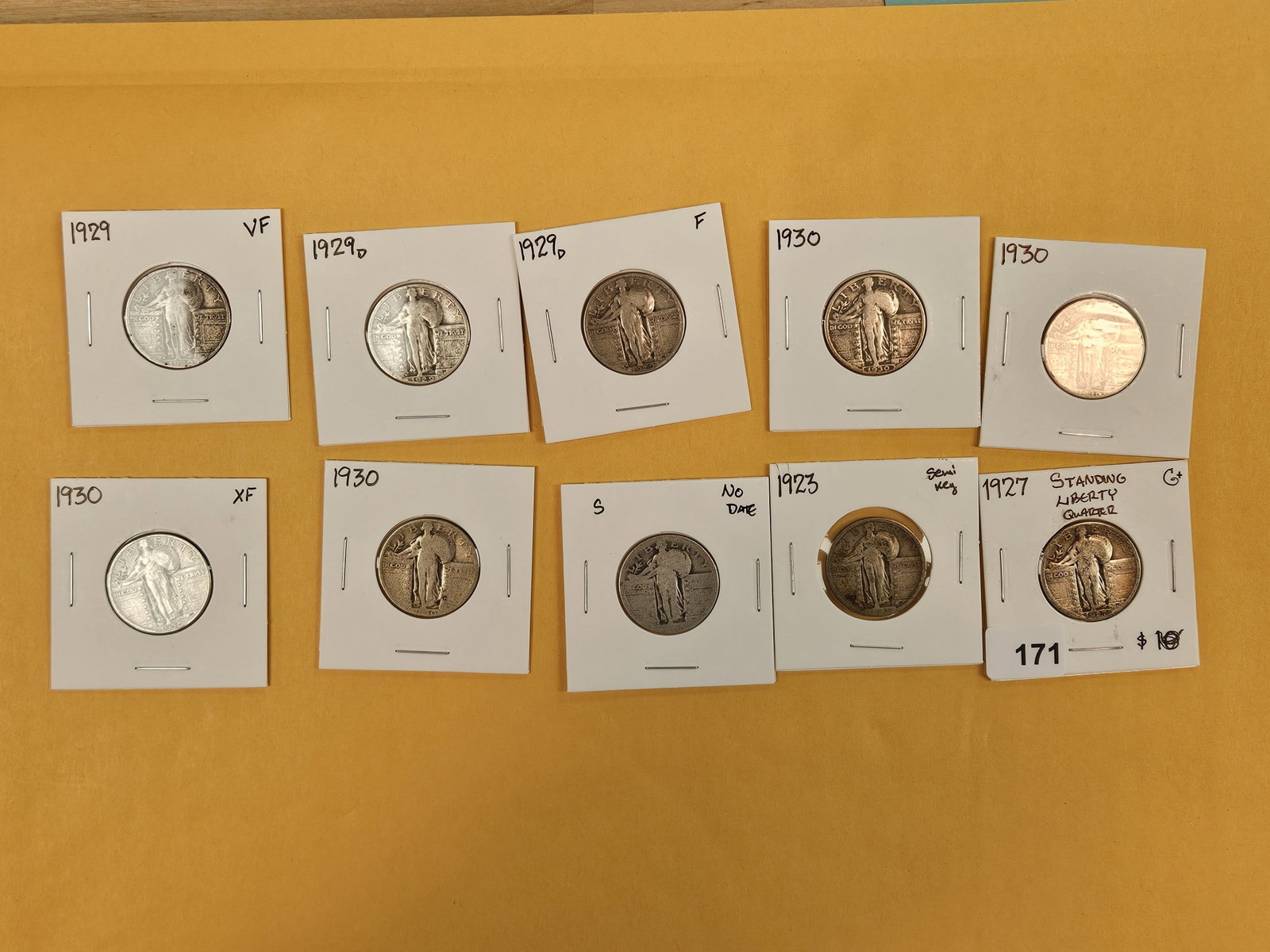 Ten silver Standing Liberty Quarters: Circulated