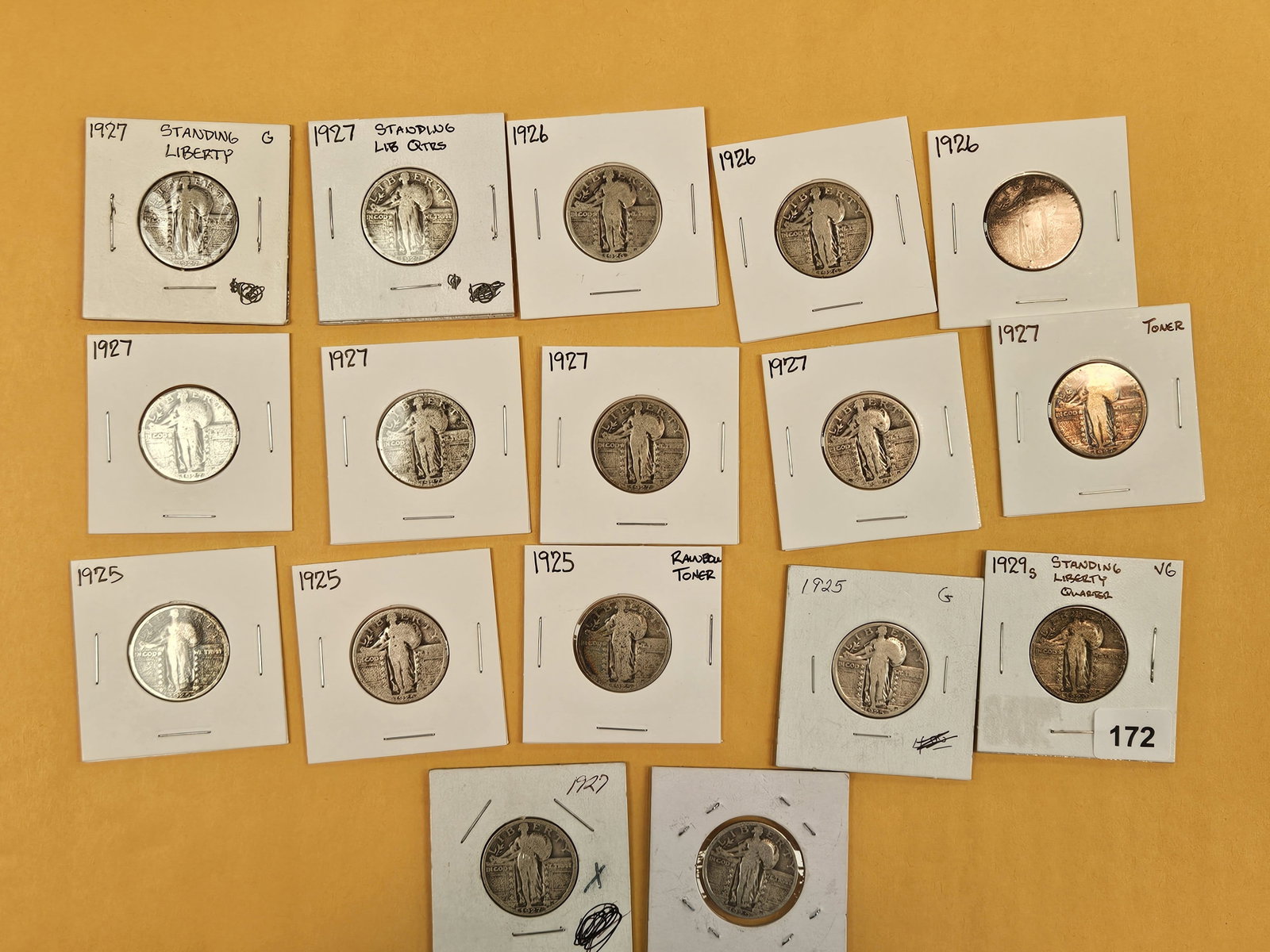 Seventeen silver Standing Liberty Quarters: Circulated