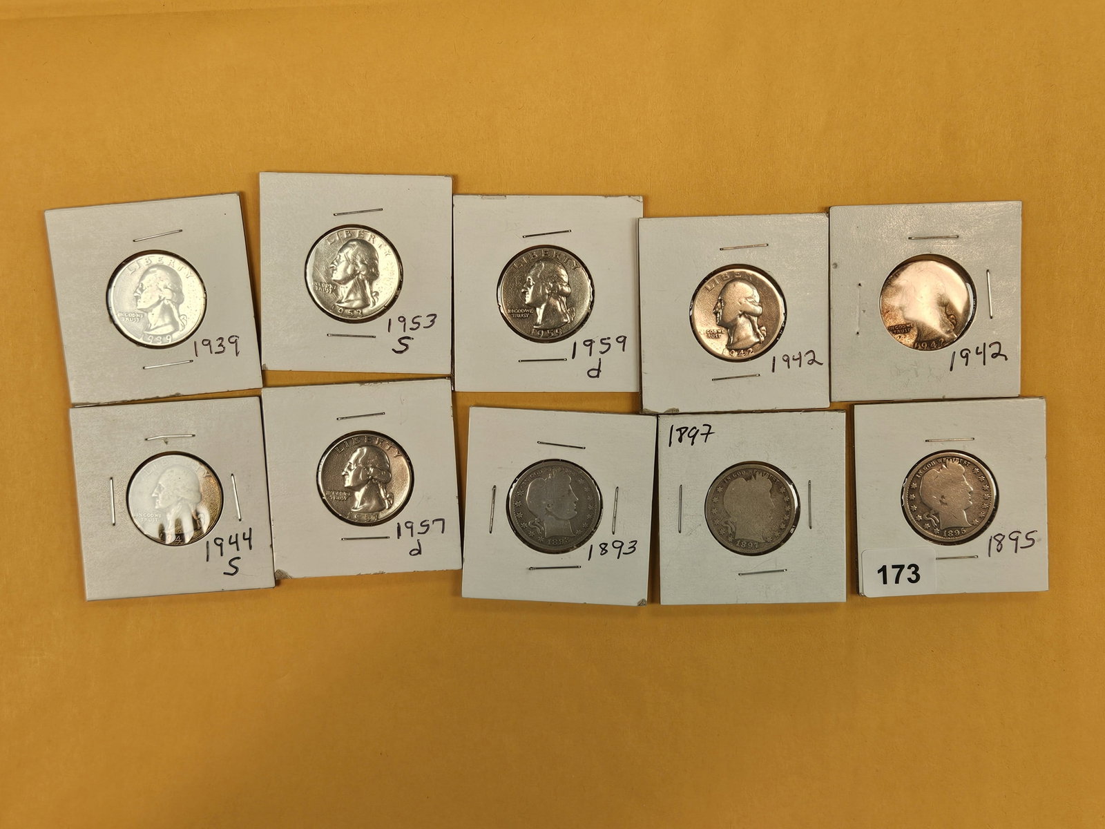 Ten mixed silver Quarters: Circulated