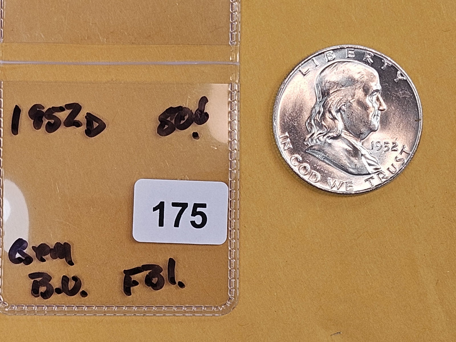 GEM Brilliant Uncirculated 1952-D Franklin Silver Half Dollar FBL - 2