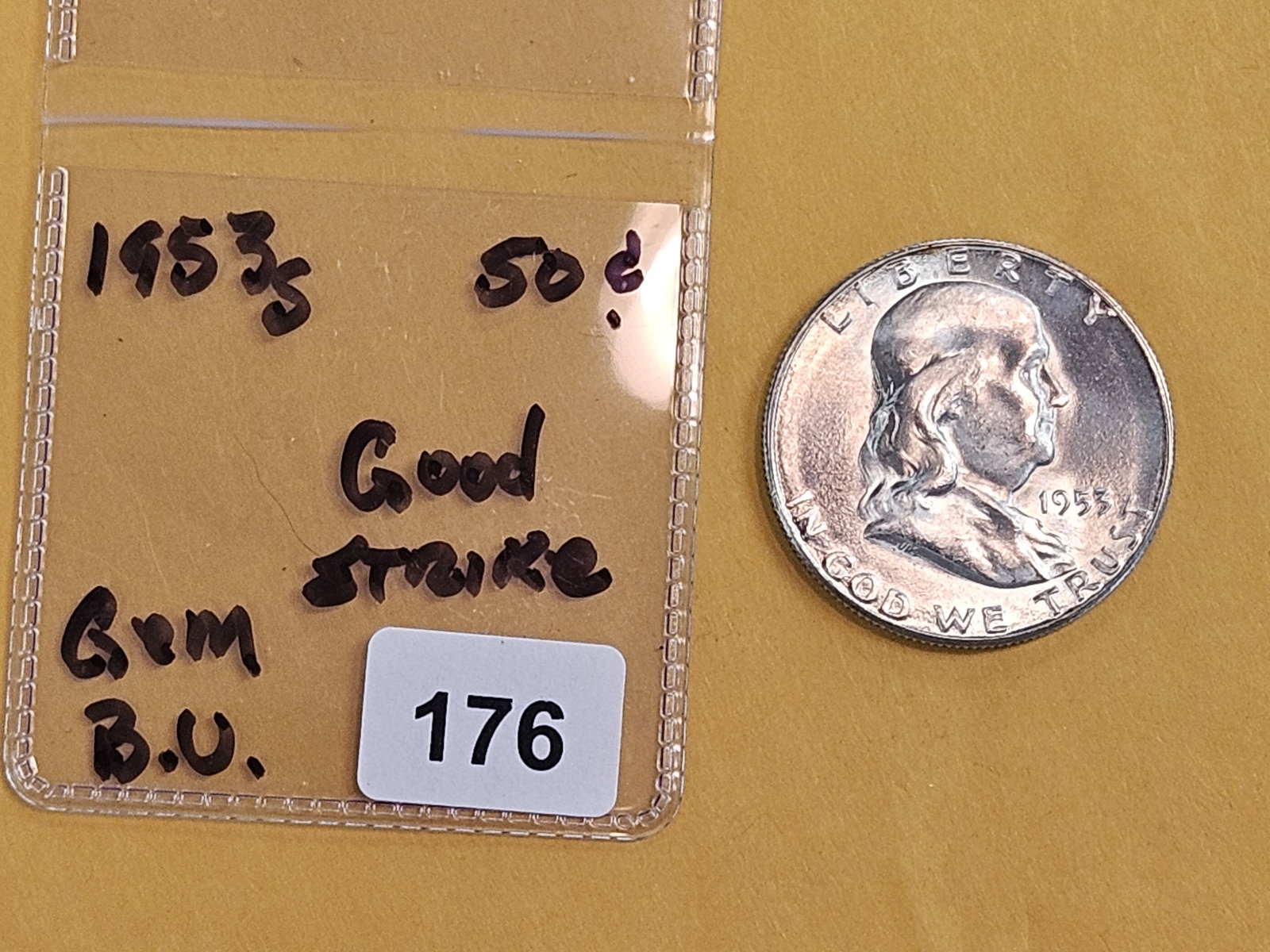 GEM Brilliant Uncirculated 1953-S Franklin Silver Half Dollar - 2