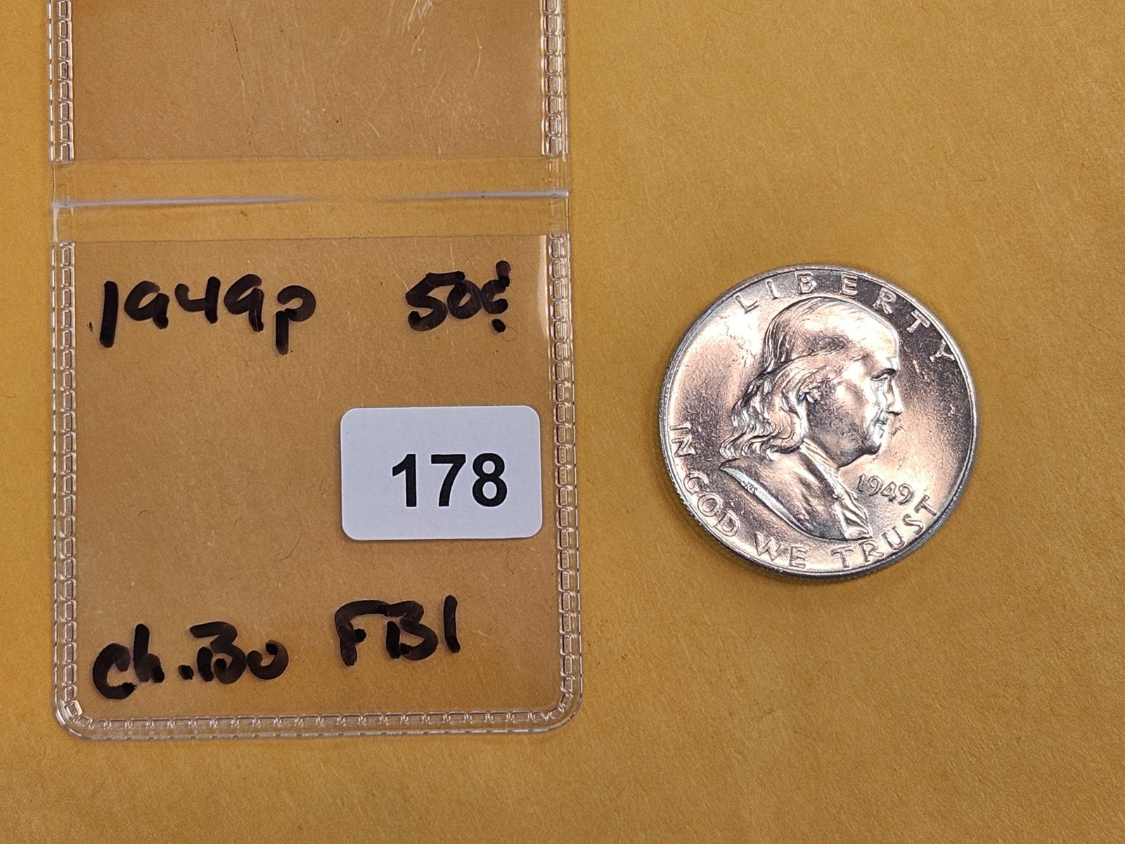 Choice Brilliant Uncirculated Plus 1949 Franklin Silver Half Dollar FBL - 2