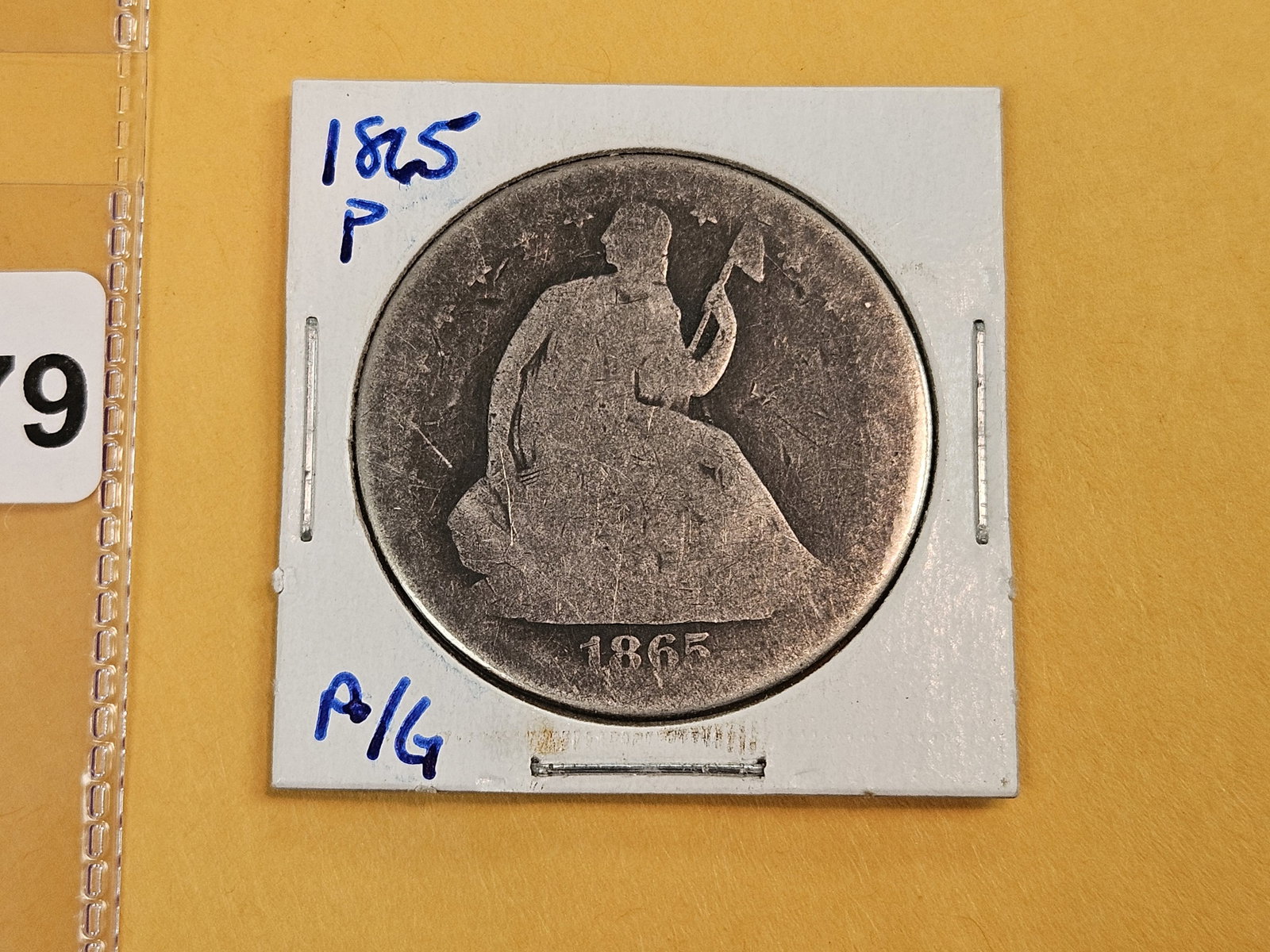 Semi-key 1865 Seated Libery silver Half Dollar - 2