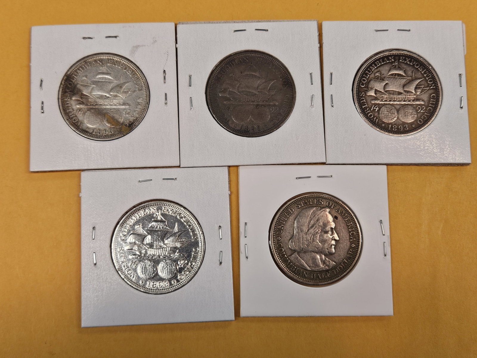 Five 1893 Columbian Commemorative Silver Half Dollars - 3