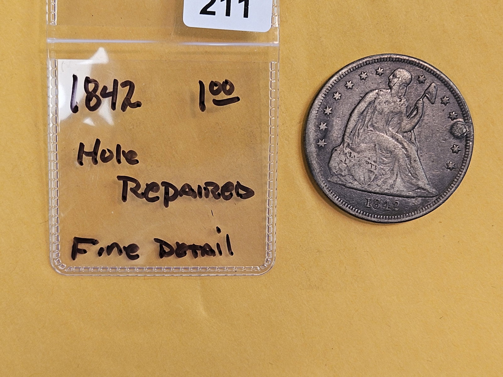 1842 Seated Liberty silver Dollar in Fine - details - 2