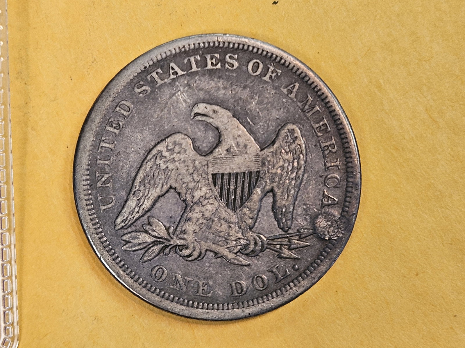 1842 Seated Liberty silver Dollar in Fine - details - 3