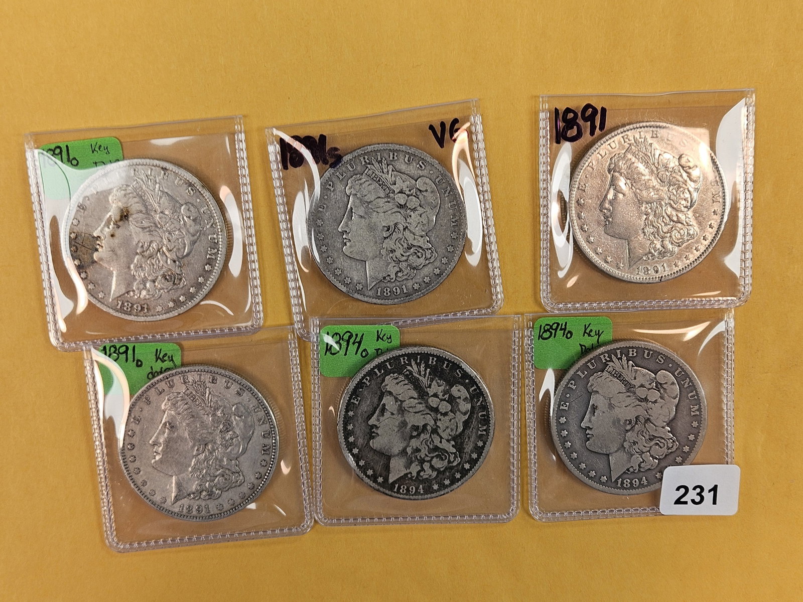 Six Morgan Silver Dollars: Circulated