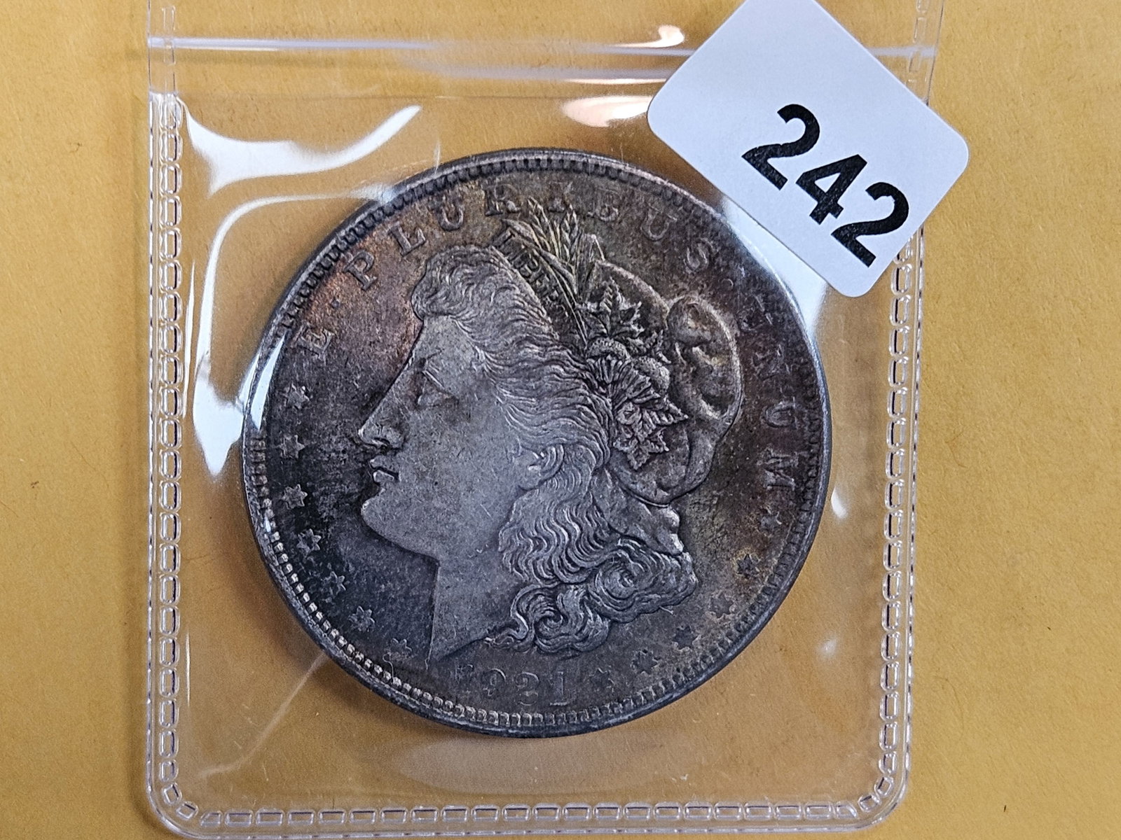 Choice Brilliant Uncirculated 1921 Morgan Silver Dollar: Cool toning