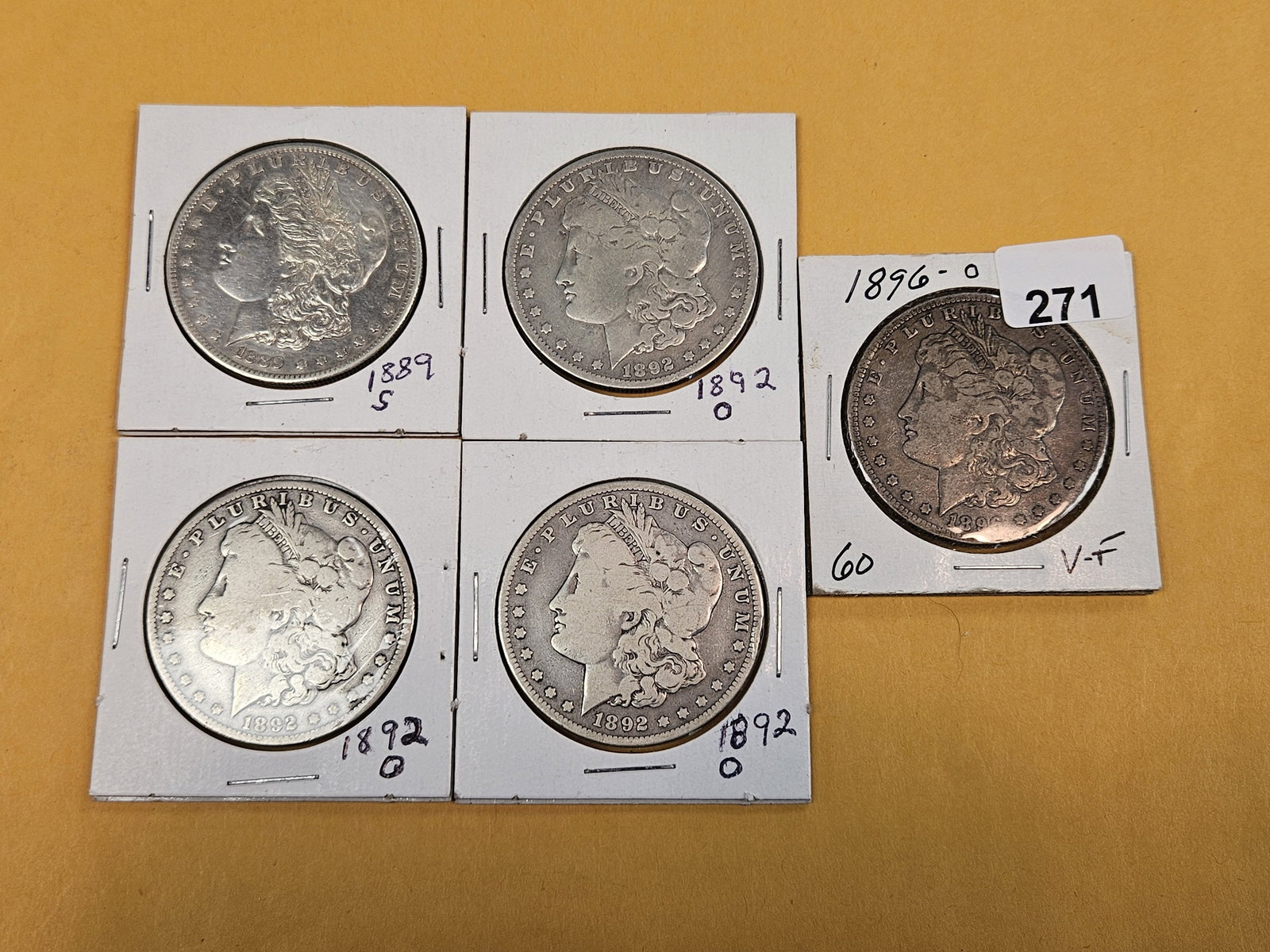 Five mixed, just slightly better, Morgan Silver Dollars - 2