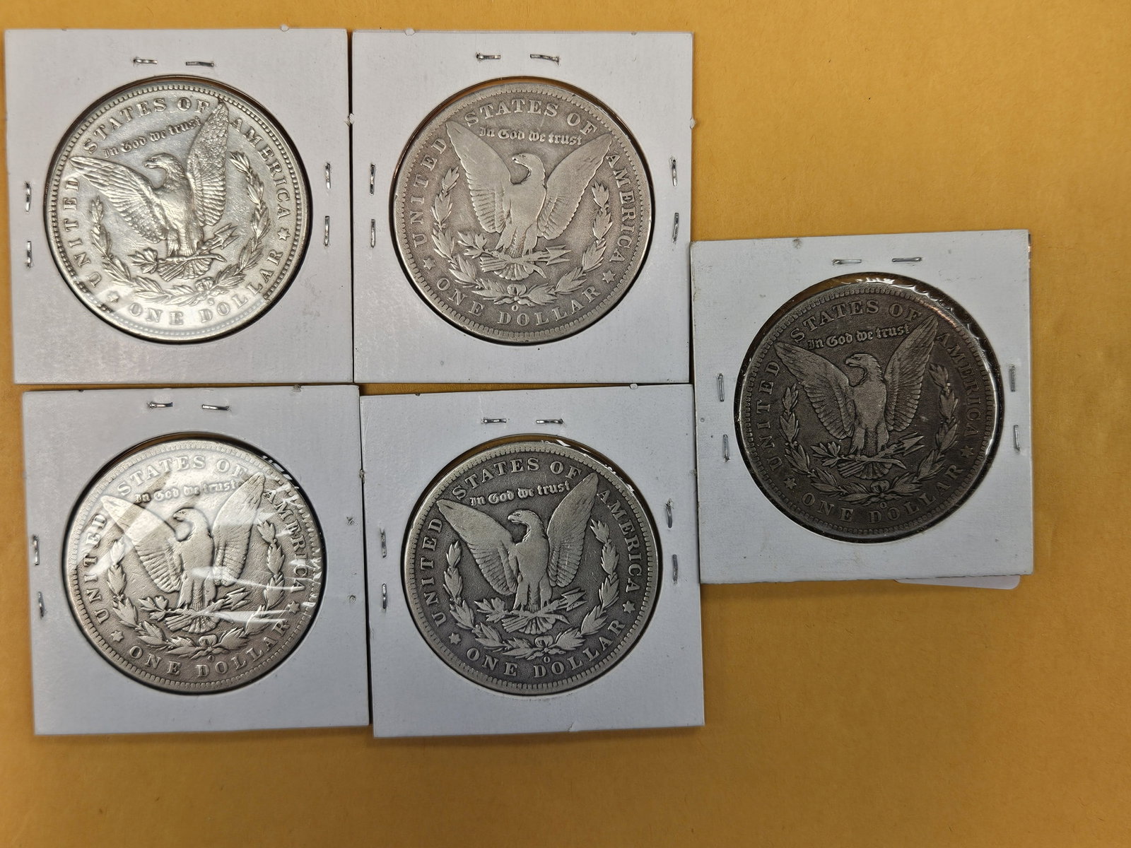 Five mixed, just slightly better, Morgan Silver Dollars - 3