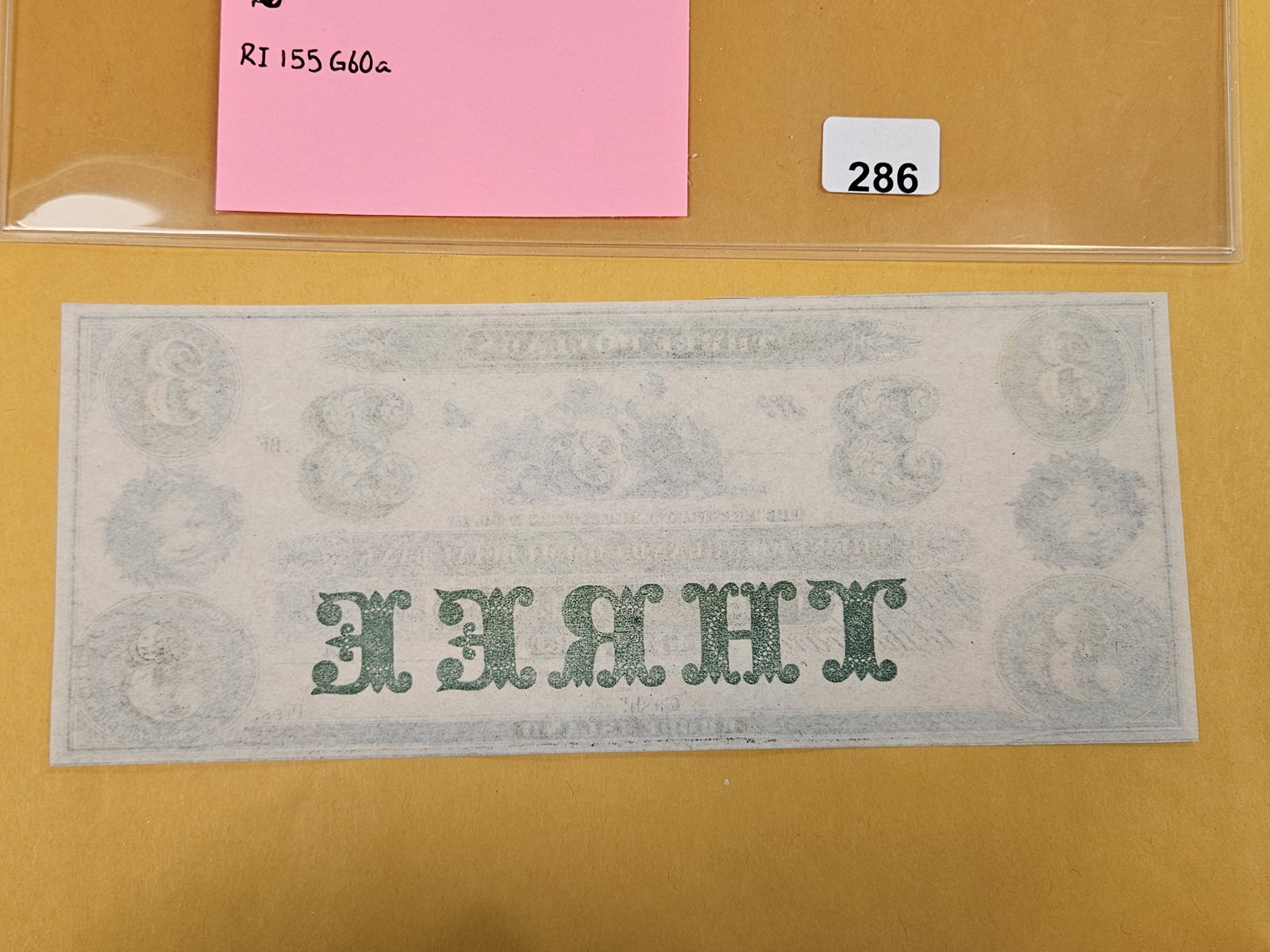 GEM Crisp Uncirculated 1860's Three Dollar Obsolete Note - 3