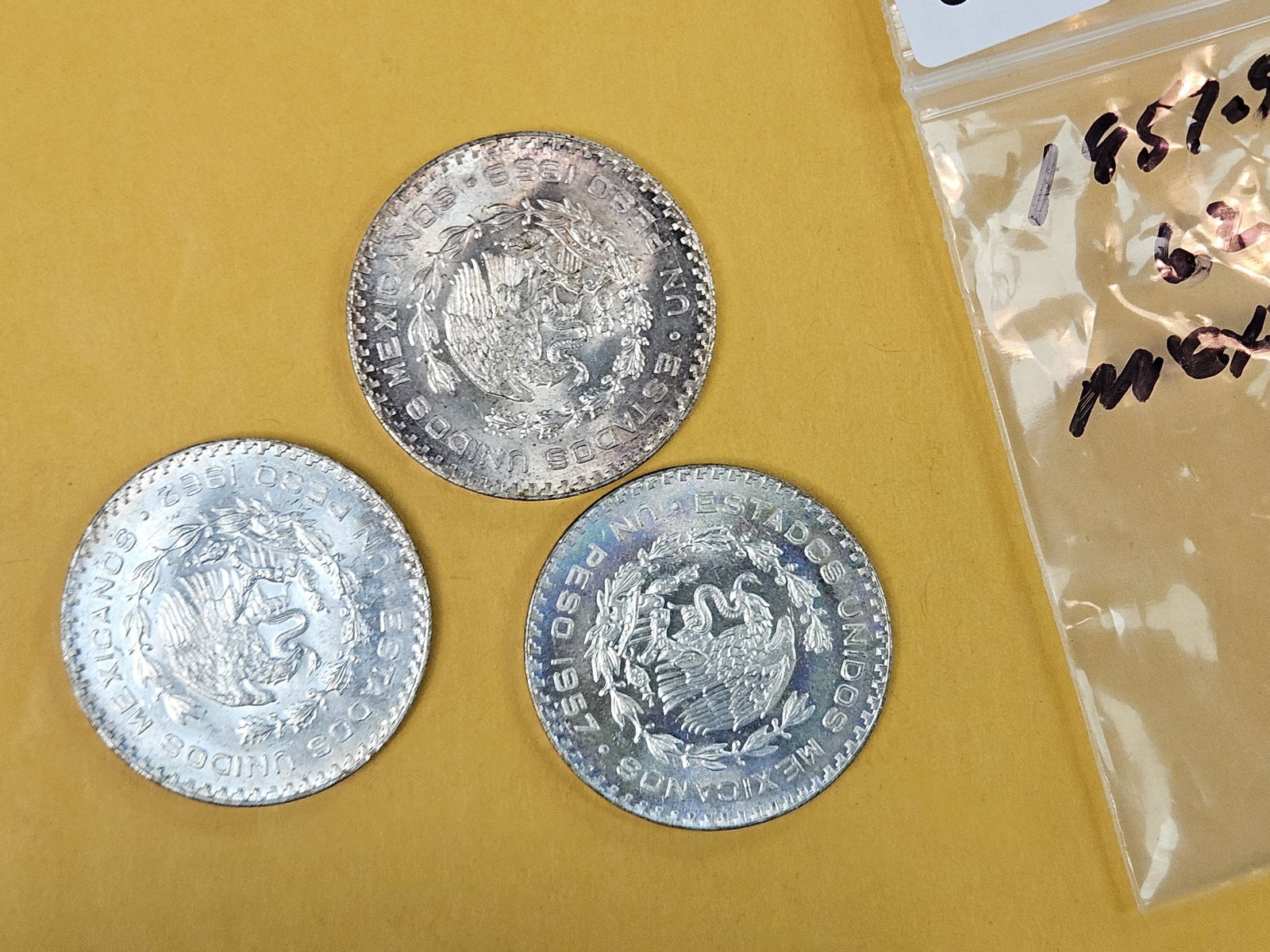 Three Brilliant, Silver, Mexican pesos - 2