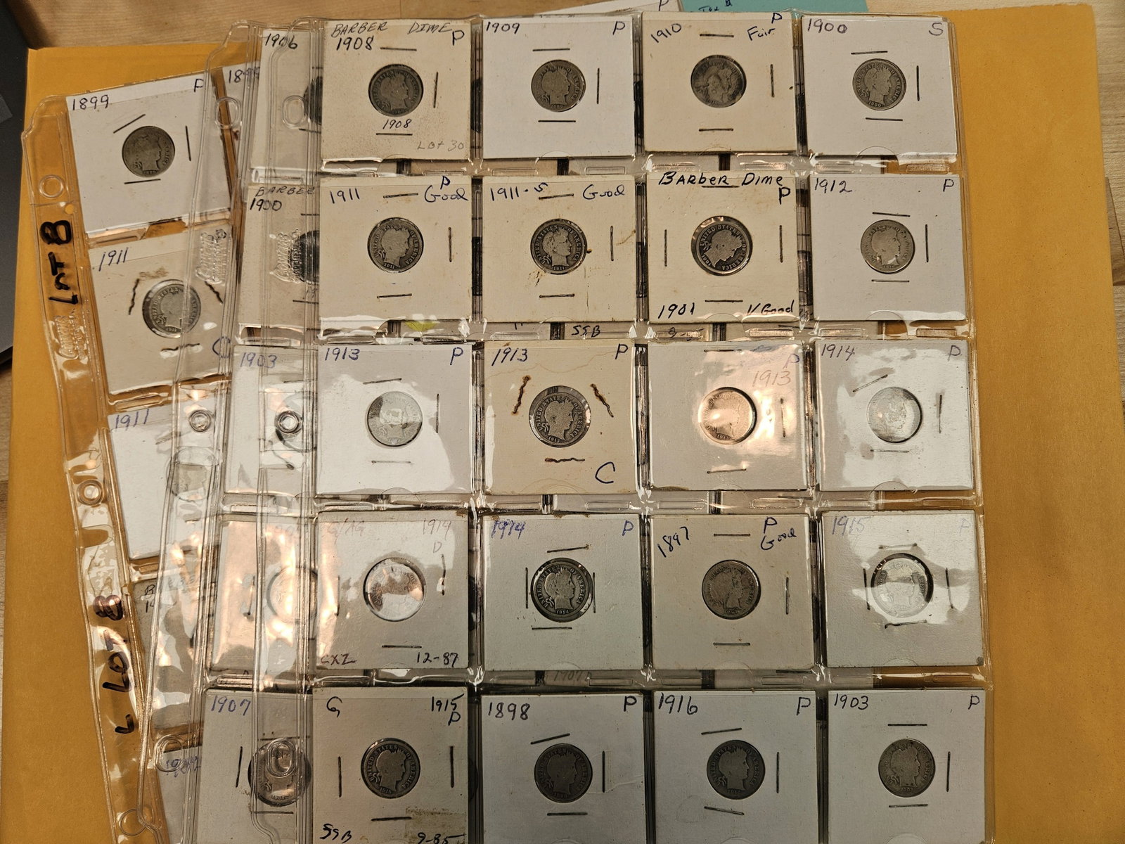 Four Sheets of Silver Barber Dimes - 3