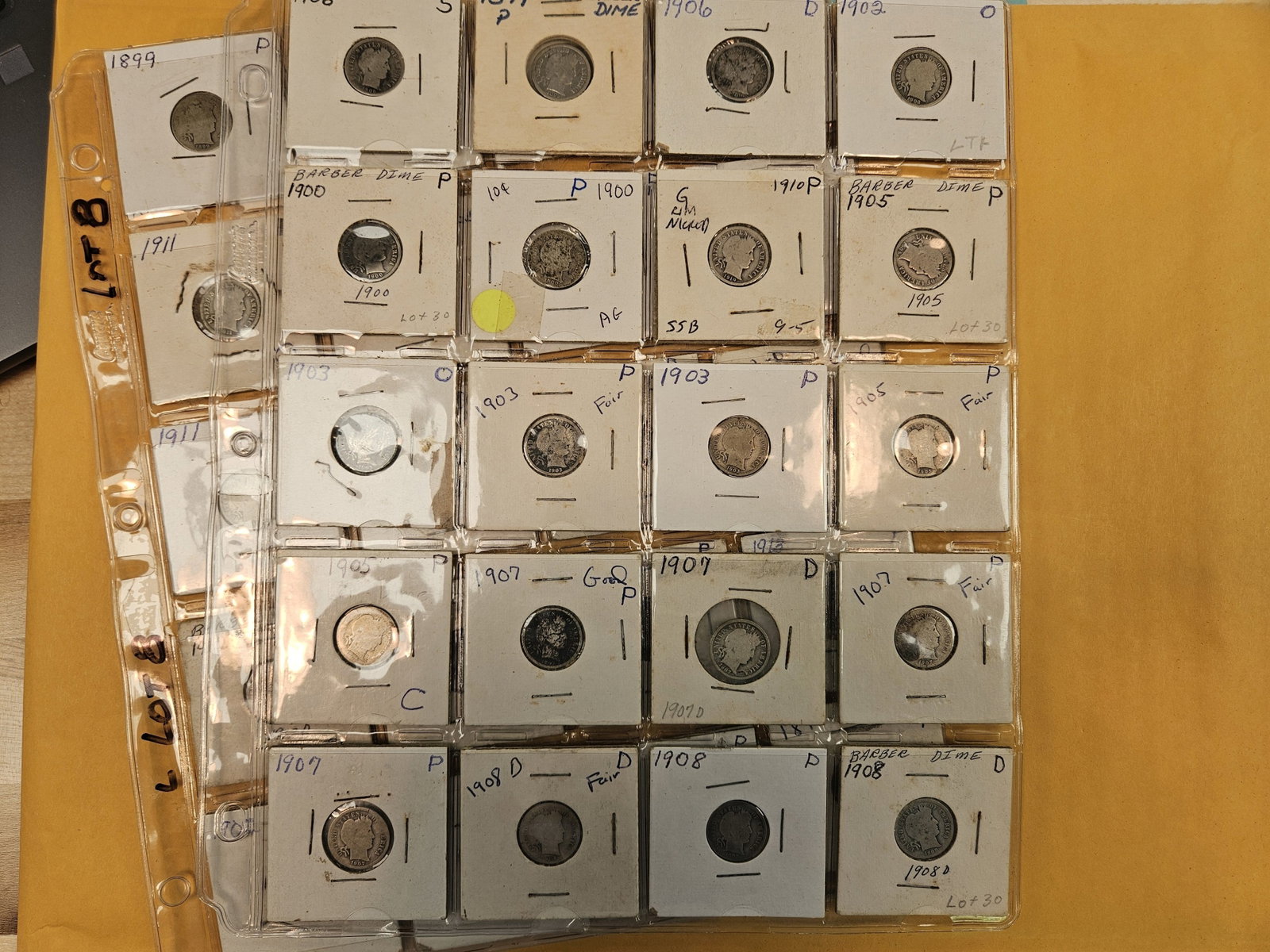 Four Sheets of Silver Barber Dimes - 4