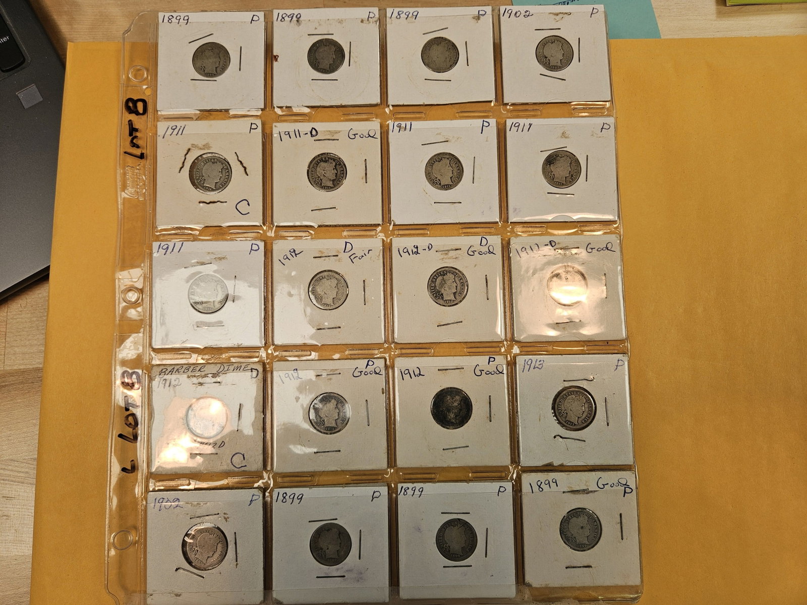 Four Sheets of Silver Barber Dimes - 5