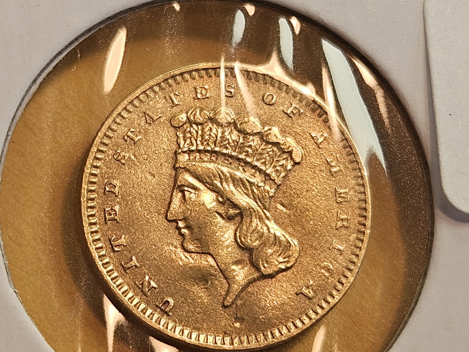 GOLD! ** KEY DATE ** 1857-S Type 3 Gold Dollar in Brilliant About Uncirculated - details! - 3