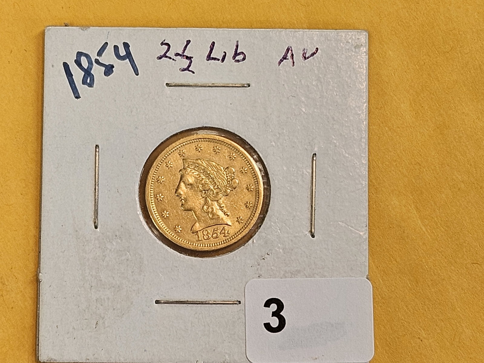 GOLD! Brilliant 1854 Gold Liberty Head $2.5 Dollars - 2