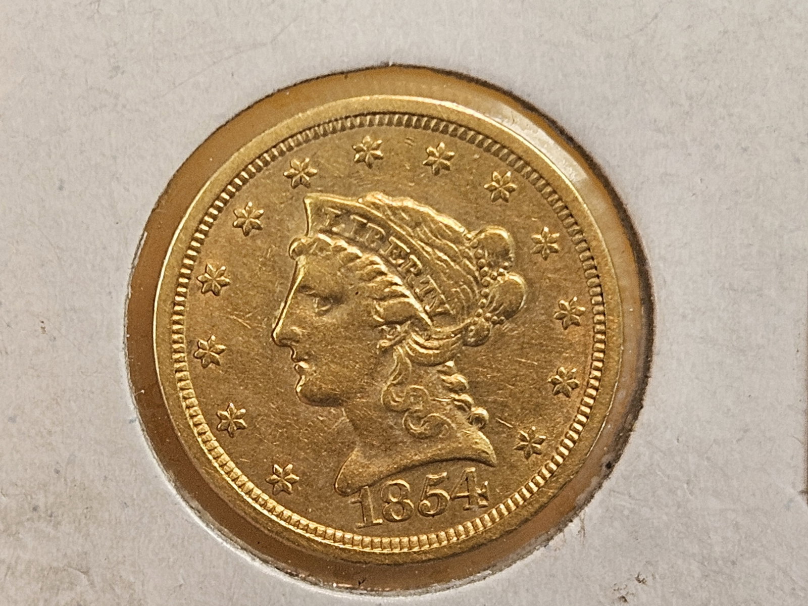 GOLD! Brilliant 1854 Gold Liberty Head $2.5 Dollars - 3