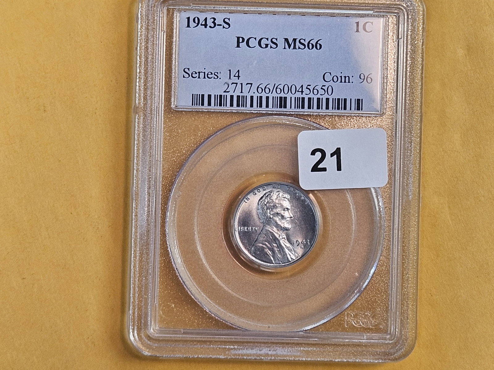 GEM! PCGS 1943-S Steel Wheat cent in Mint State 66 - 2