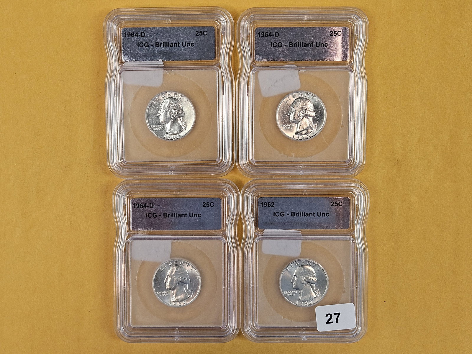 Four ICG-Graded Silver Washington Quarters: All look Very Choice to GEM Brilliant Uncirculated
