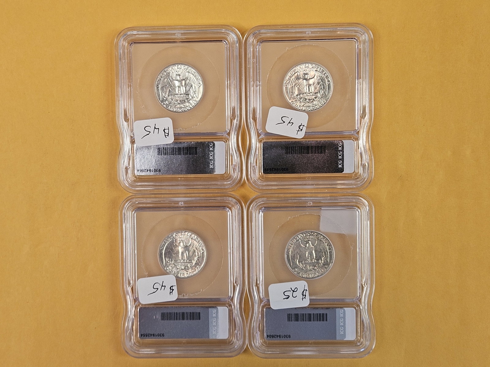 Four ICG-Graded Silver Washington Quarters - 3