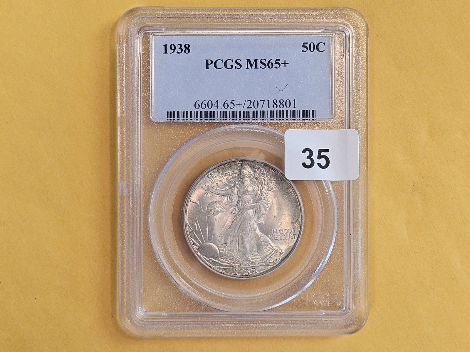 GEM! PCGS 1938 Walking Liberty Half Dollar in Mint State 65 Plus - 2
