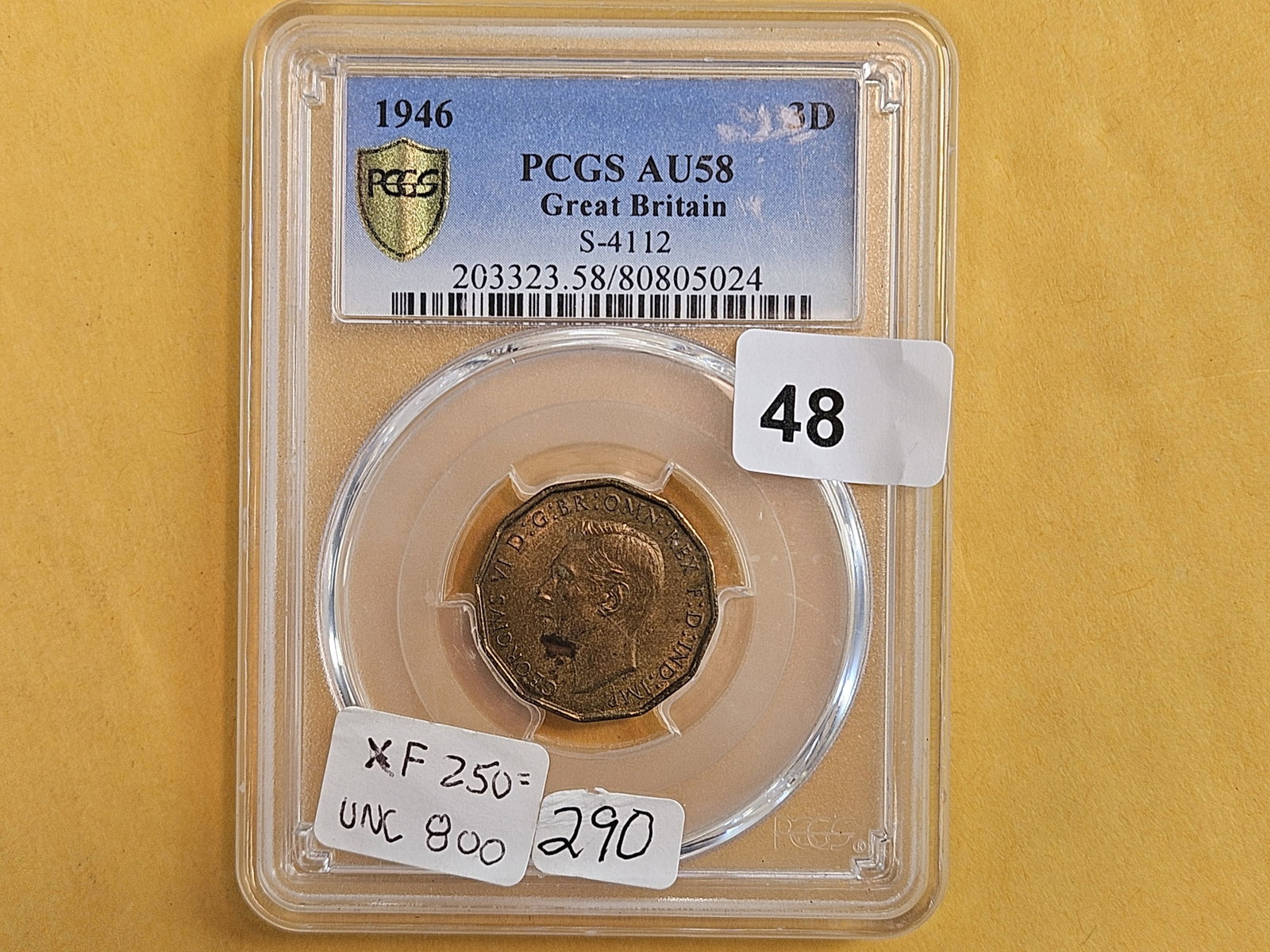 * Key Grade * PCGS 1946 Great Britain 3 pence in About Uncirculated - 58 - 2